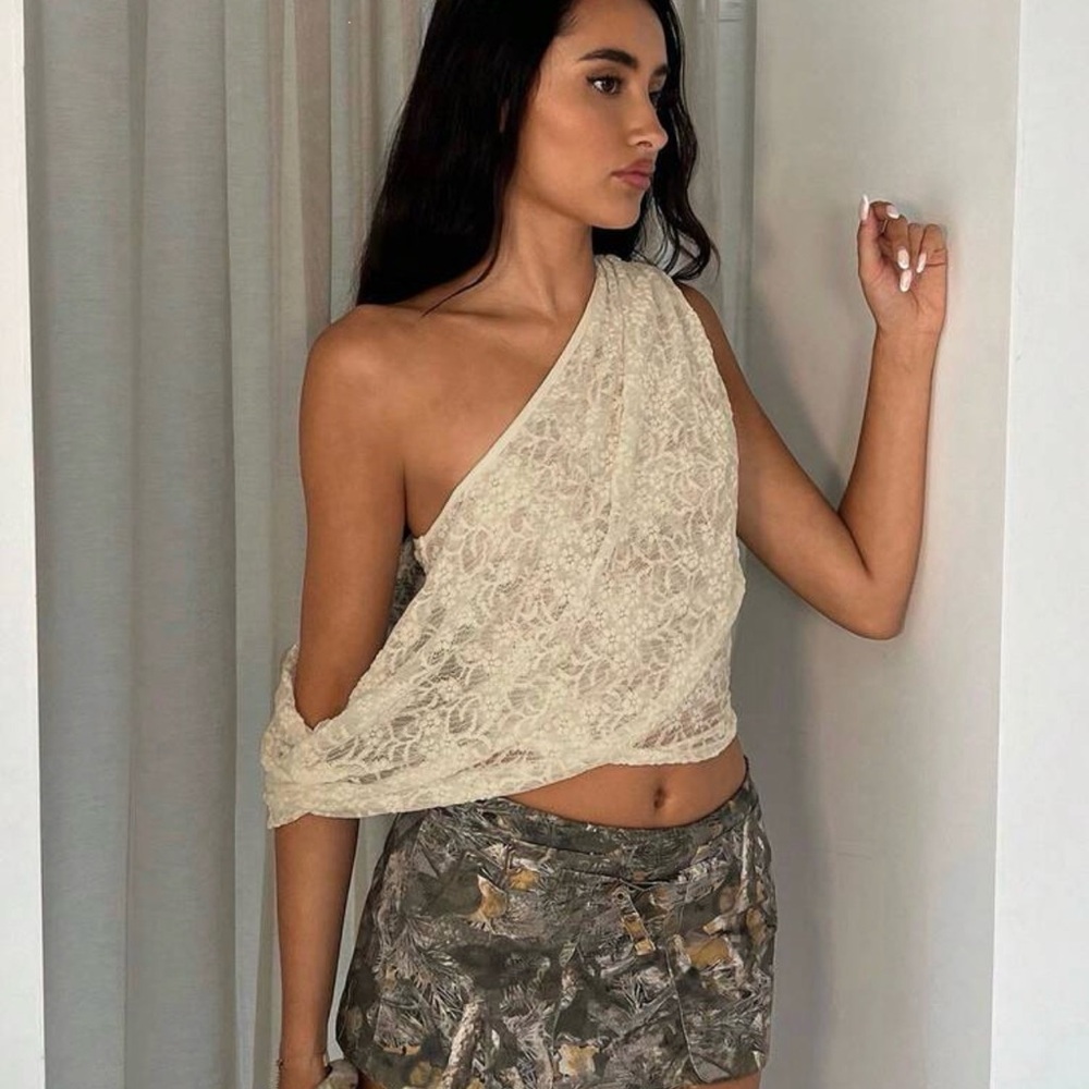Cream Lace Asymmetrical Top